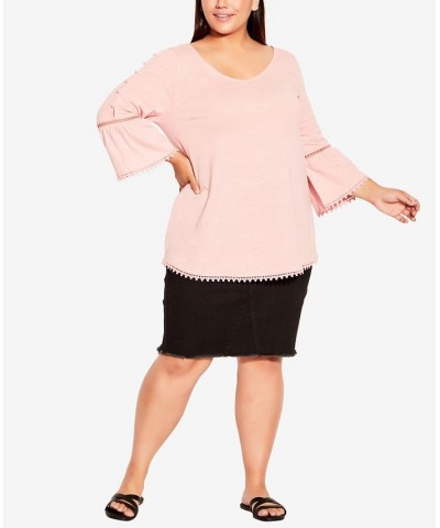 Plus Size Crochet Split Sleeve Top Pink $24.19 Tops