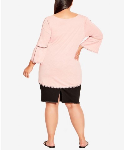 Plus Size Crochet Split Sleeve Top Pink $24.19 Tops