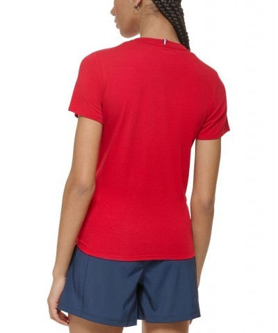 Women's Logo-Print Knotted Tee Red $22.12 Tops