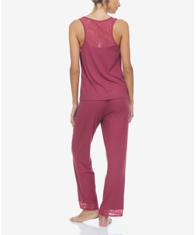 Women's Frances Rib Tank 2 Piece Pajama Set Red $19.32 Sleepwear