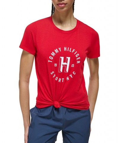 Women's Logo-Print Knotted Tee Red $22.12 Tops