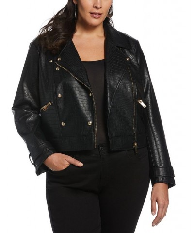 Plus Size Faux Leather Moto Jacket Black $87.71 Jackets