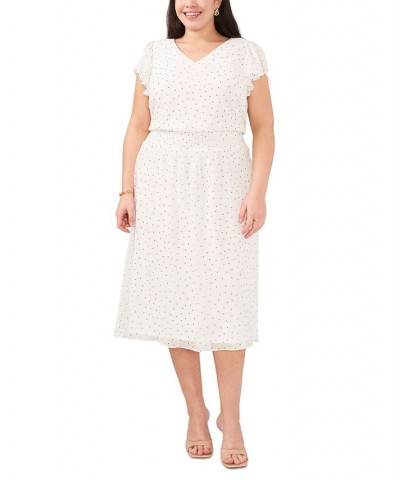 Plus Size Polka-Dot Flutter-Sleeve Smocked Waist Midi Dress Ivory/Black $46.53 Dresses