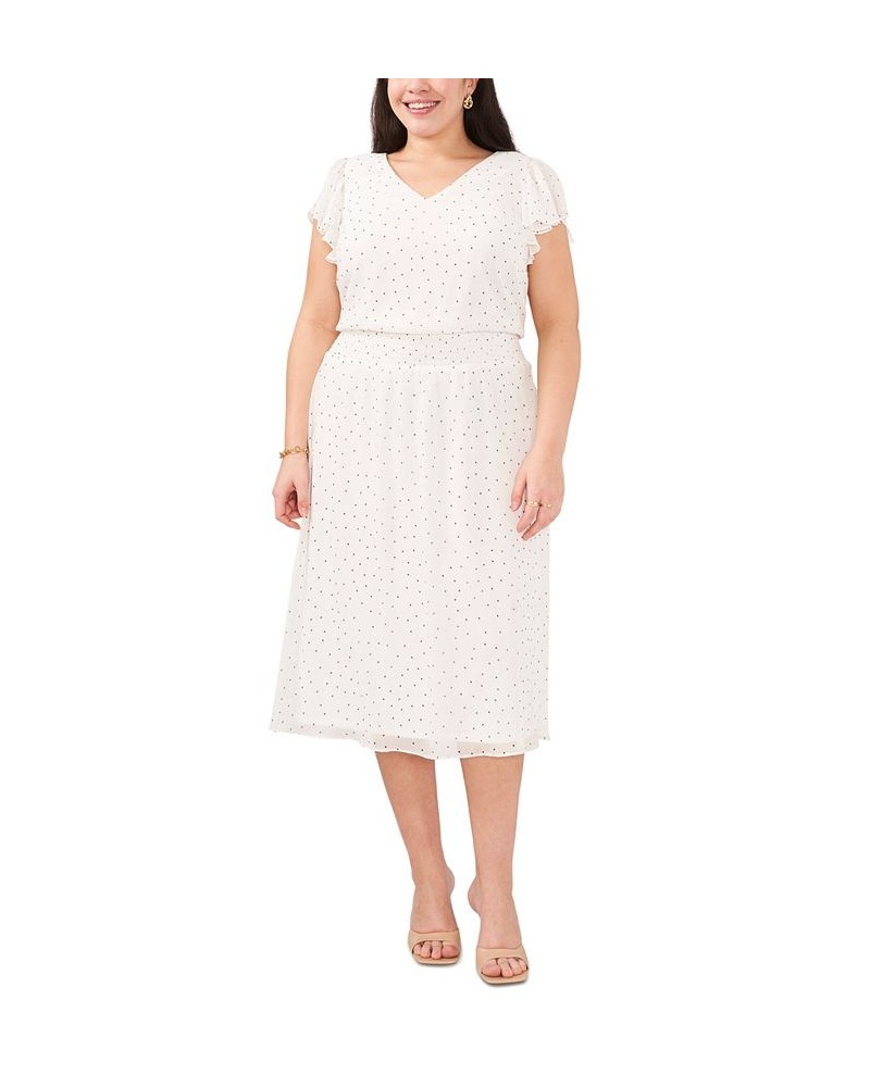 Plus Size Polka-Dot Flutter-Sleeve Smocked Waist Midi Dress Ivory/Black $46.53 Dresses