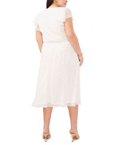 Plus Size Polka-Dot Flutter-Sleeve Smocked Waist Midi Dress Ivory/Black $46.53 Dresses