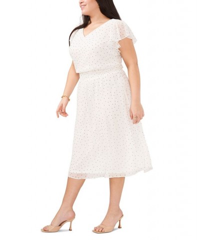 Plus Size Polka-Dot Flutter-Sleeve Smocked Waist Midi Dress Ivory/Black $46.53 Dresses