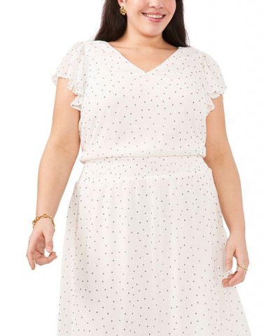 Plus Size Polka-Dot Flutter-Sleeve Smocked Waist Midi Dress Ivory/Black $46.53 Dresses