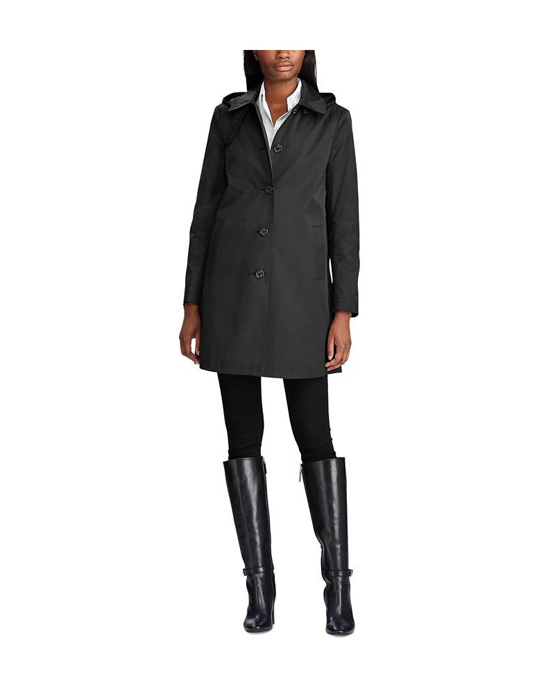 Women's Hooded Single-Breasted A-Line Raincoat Black $92.00 Coats