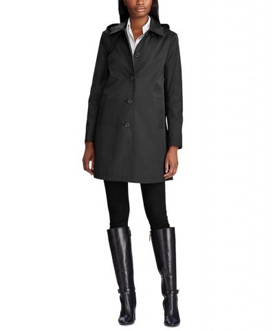 Women's Hooded Single-Breasted A-Line Raincoat Black $92.00 Coats