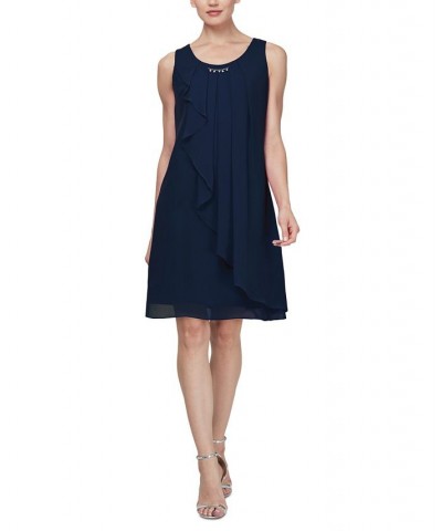 Sleeveless Chiffon Jewel-Neck Sheath Dress Navy $39.24 Dresses