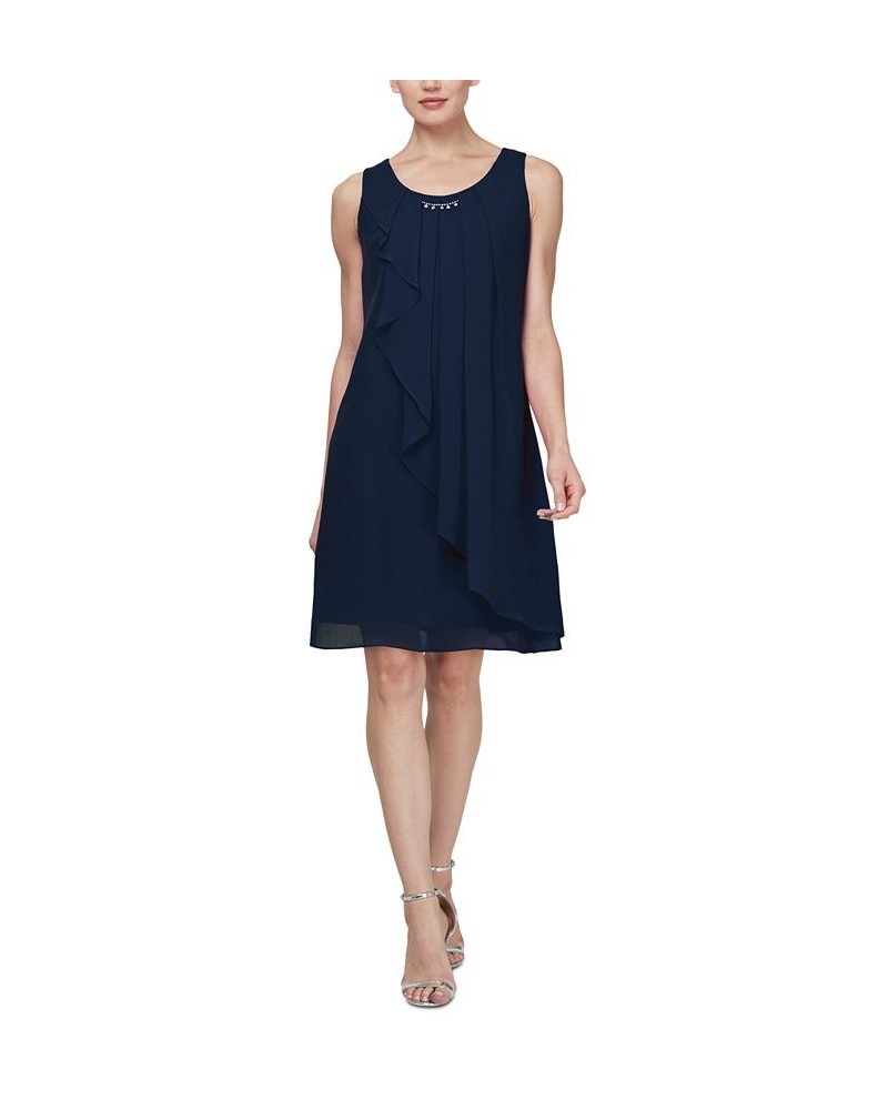 Sleeveless Chiffon Jewel-Neck Sheath Dress Navy $39.24 Dresses