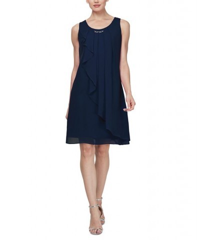 Sleeveless Chiffon Jewel-Neck Sheath Dress Navy $39.24 Dresses