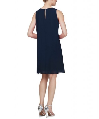 Sleeveless Chiffon Jewel-Neck Sheath Dress Navy $39.24 Dresses