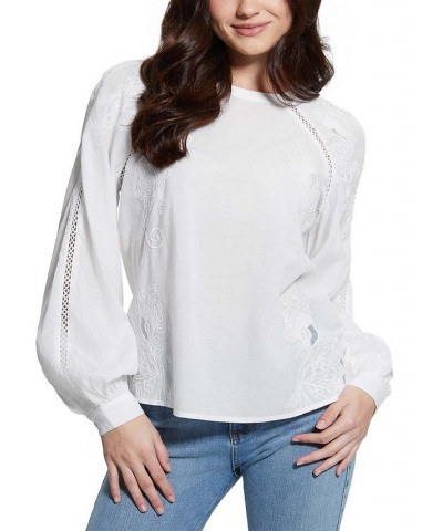 Women's Iba Embroidered Eyelet Balloon-Sleeve Top Pure White $64.86 Tops