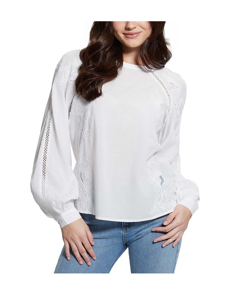 Women's Iba Embroidered Eyelet Balloon-Sleeve Top Pure White $64.86 Tops