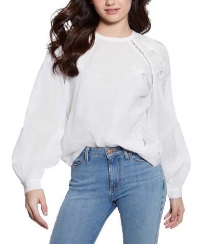 Women's Iba Embroidered Eyelet Balloon-Sleeve Top Pure White $64.86 Tops