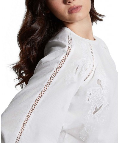 Women's Iba Embroidered Eyelet Balloon-Sleeve Top Pure White $64.86 Tops