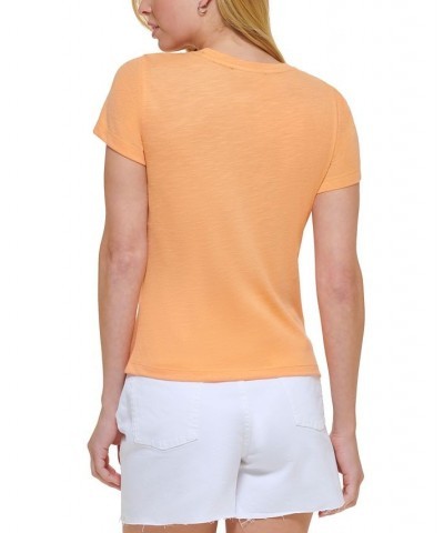 Women's Crewneck Short-Sleeve Ruched T-Shirt Orange $24.52 Tops