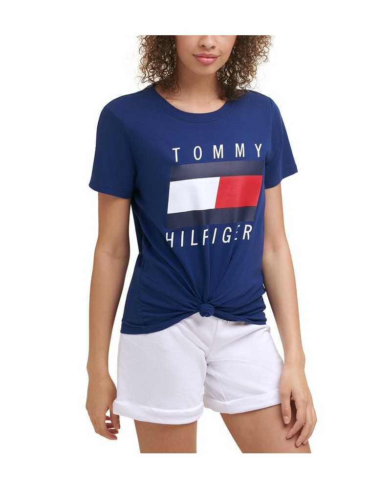 Tie-Front Logo T-Shirt Blue $13.61 Tops