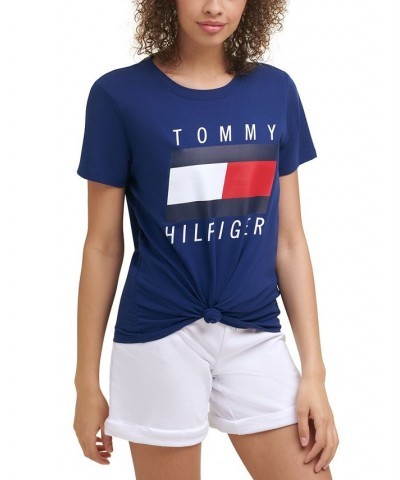 Tie-Front Logo T-Shirt Blue $13.61 Tops