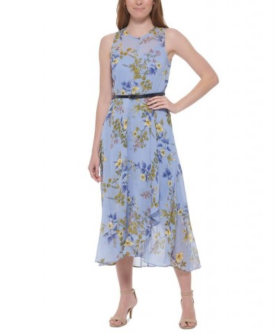 Women's Floral-Print Sleeveless Chiffon Dress Blue Heron Multi $58.11 Dresses
