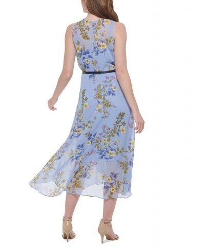 Women's Floral-Print Sleeveless Chiffon Dress Blue Heron Multi $58.11 Dresses