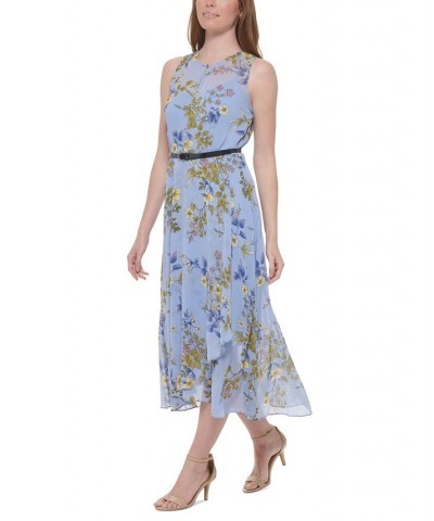 Women's Floral-Print Sleeveless Chiffon Dress Blue Heron Multi $58.11 Dresses