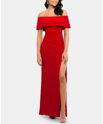 Petite Ruffled Off-The-Shoulder Gown Red $43.86 Dresses
