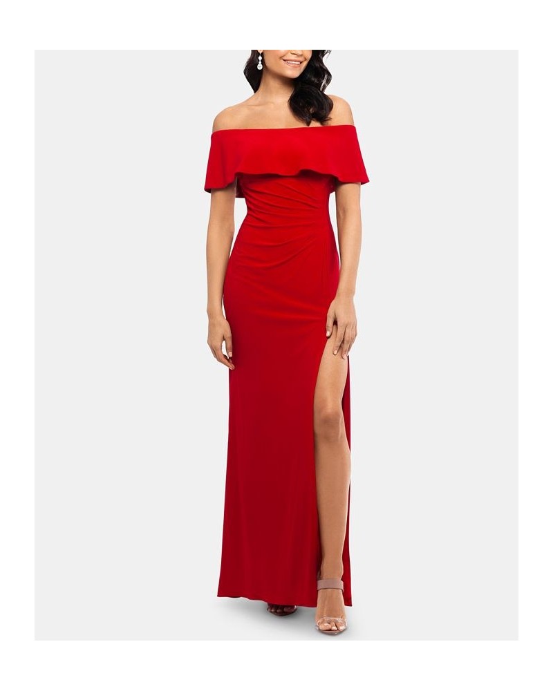 Petite Ruffled Off-The-Shoulder Gown Red $43.86 Dresses