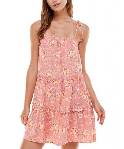 Juniors' Tiered Floral-Print Shift Dress Mauve/Peach/Gold $19.37 Dresses