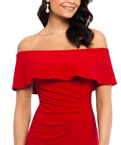 Petite Ruffled Off-The-Shoulder Gown Red $43.86 Dresses