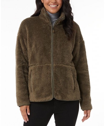 Women's Fleece Stand-Collar Zip Jacket Olive Drab $12.42 Tops