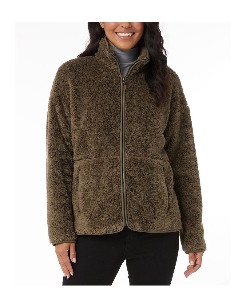 Women's Fleece Stand-Collar Zip Jacket Olive Drab $12.42 Tops