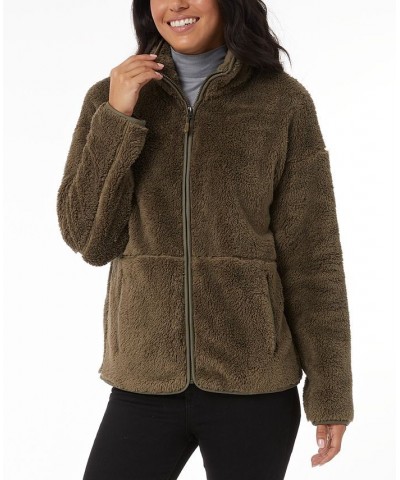 Women's Fleece Stand-Collar Zip Jacket Olive Drab $12.42 Tops