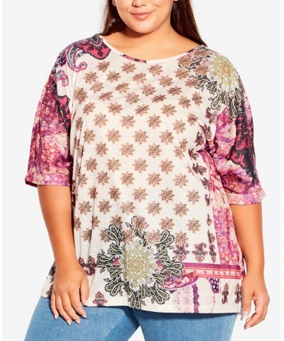 Plus Size Leid Back Scoop Neck Top Ikat Floral $31.27 Tops