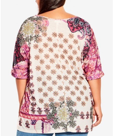 Plus Size Leid Back Scoop Neck Top Ikat Floral $31.27 Tops