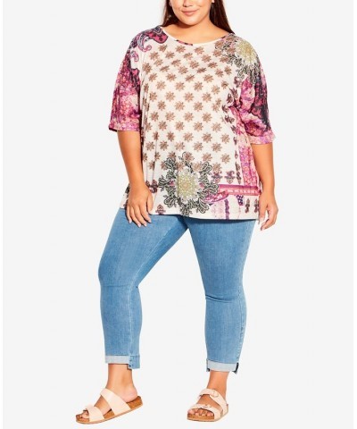 Plus Size Leid Back Scoop Neck Top Ikat Floral $31.27 Tops