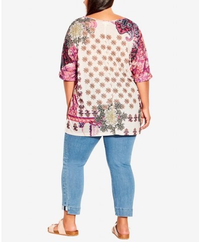 Plus Size Leid Back Scoop Neck Top Ikat Floral $31.27 Tops