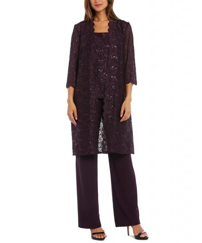 3-Pc. Sequined Lace Pantsuit & Jacket Plum $55.60 Dresses