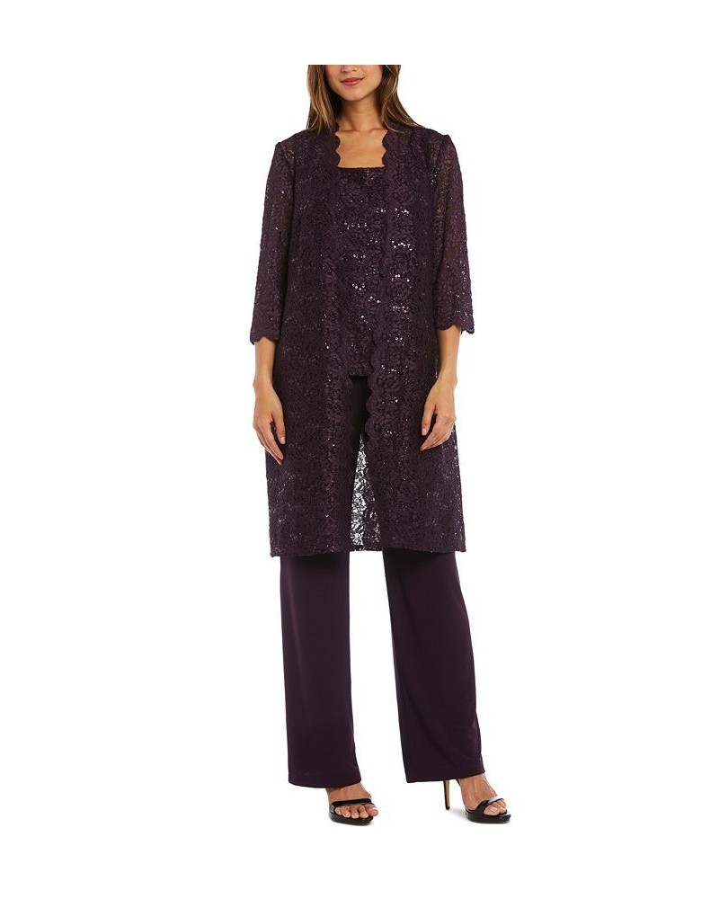 3-Pc. Sequined Lace Pantsuit & Jacket Plum $55.60 Dresses