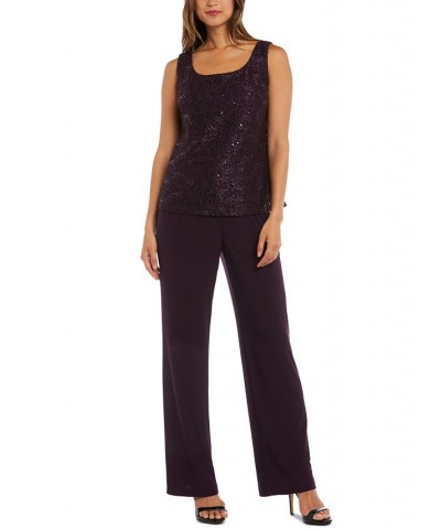 3-Pc. Sequined Lace Pantsuit & Jacket Plum $55.60 Dresses