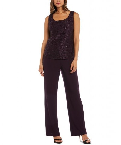 3-Pc. Sequined Lace Pantsuit & Jacket Plum $55.60 Dresses