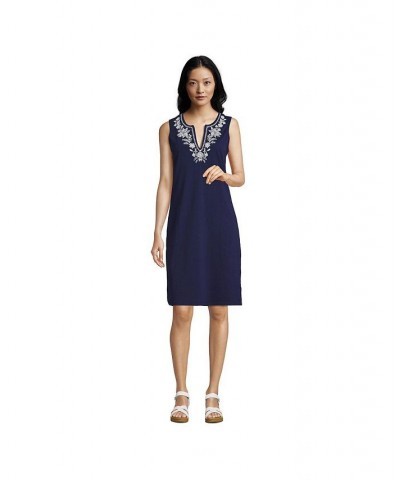 Women's Long Cotton Jersey Sleeveless Swim Cover-up Dress Print Deep sea navy/white $27.97 Swimsuits