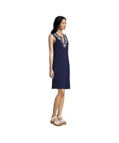 Women's Long Cotton Jersey Sleeveless Swim Cover-up Dress Print Deep sea navy/white $27.97 Swimsuits