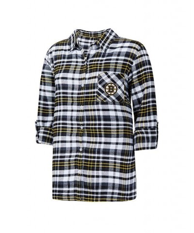 Women's Black Boston Bruins Mainstay Flannel Full-Button Three-Quarter Sleeve Nightshirt Black $33.32 Pajama