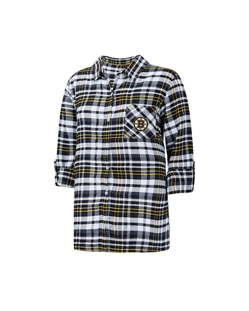 Women's Black Boston Bruins Mainstay Flannel Full-Button Three-Quarter Sleeve Nightshirt Black $33.32 Pajama