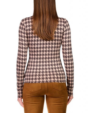 Women's Slinky Mock Neck Long Sleeve T-Shirt Java Houndstooth $27.76 Tops