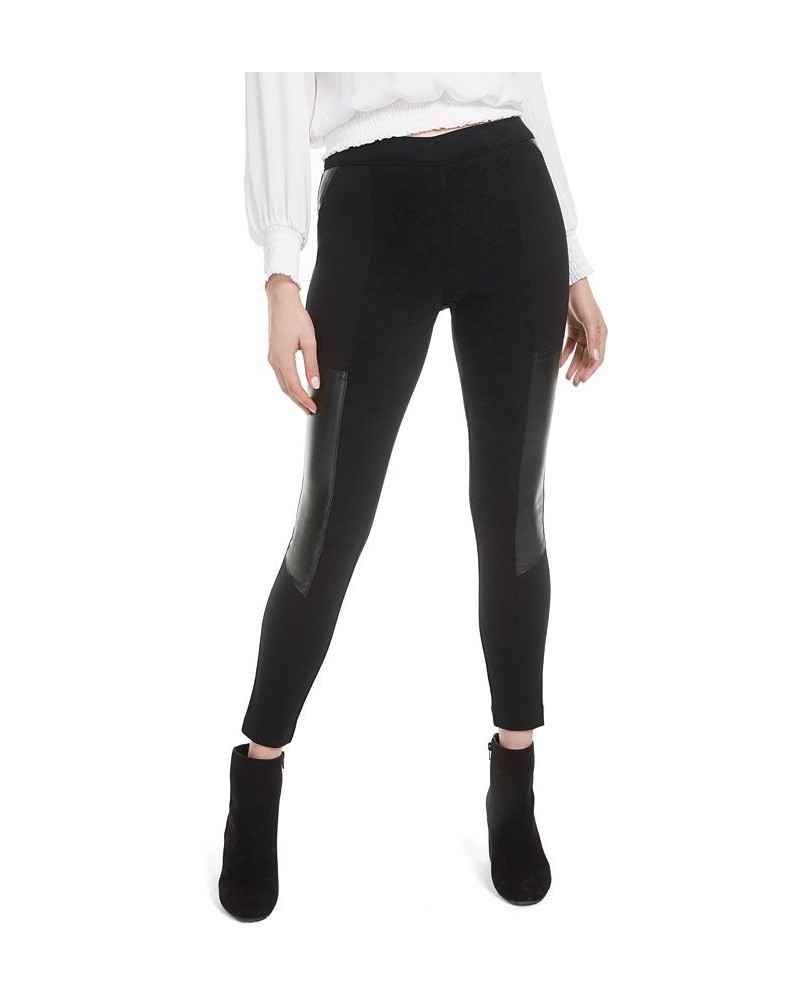 Faux-Leather-Patch Leggings Deep Black $12.66 Pants