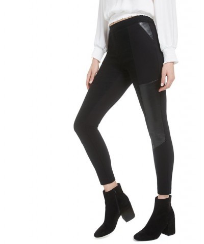 Faux-Leather-Patch Leggings Deep Black $12.66 Pants