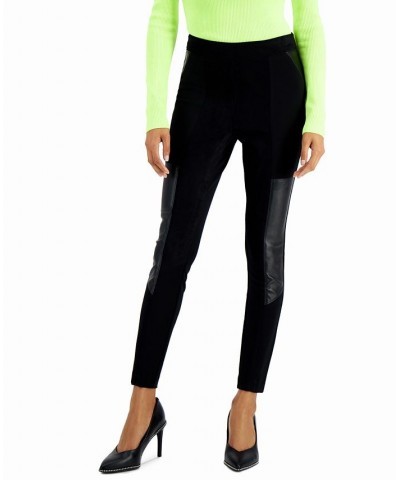 Faux-Leather-Patch Leggings Deep Black $12.66 Pants